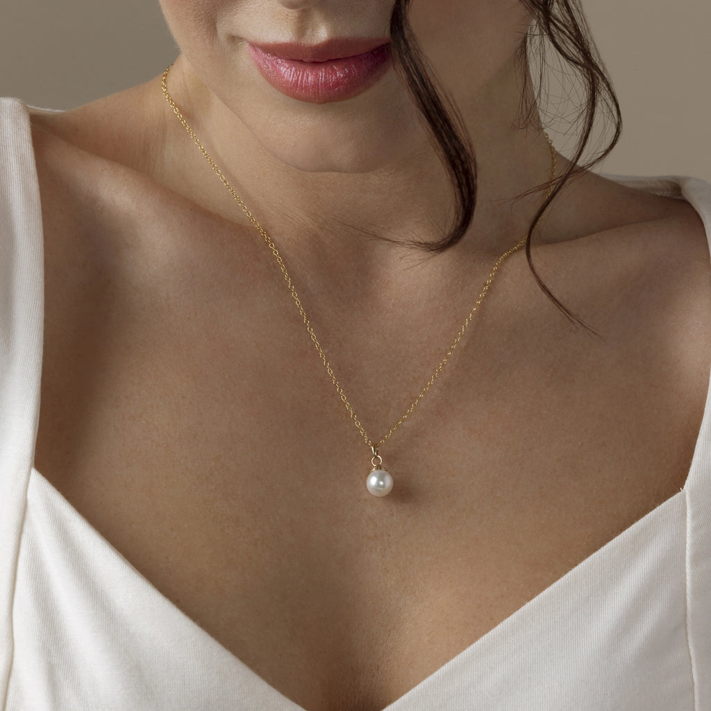 14K Gold AA+ Japanese Akoya Pearl Hope Pendant