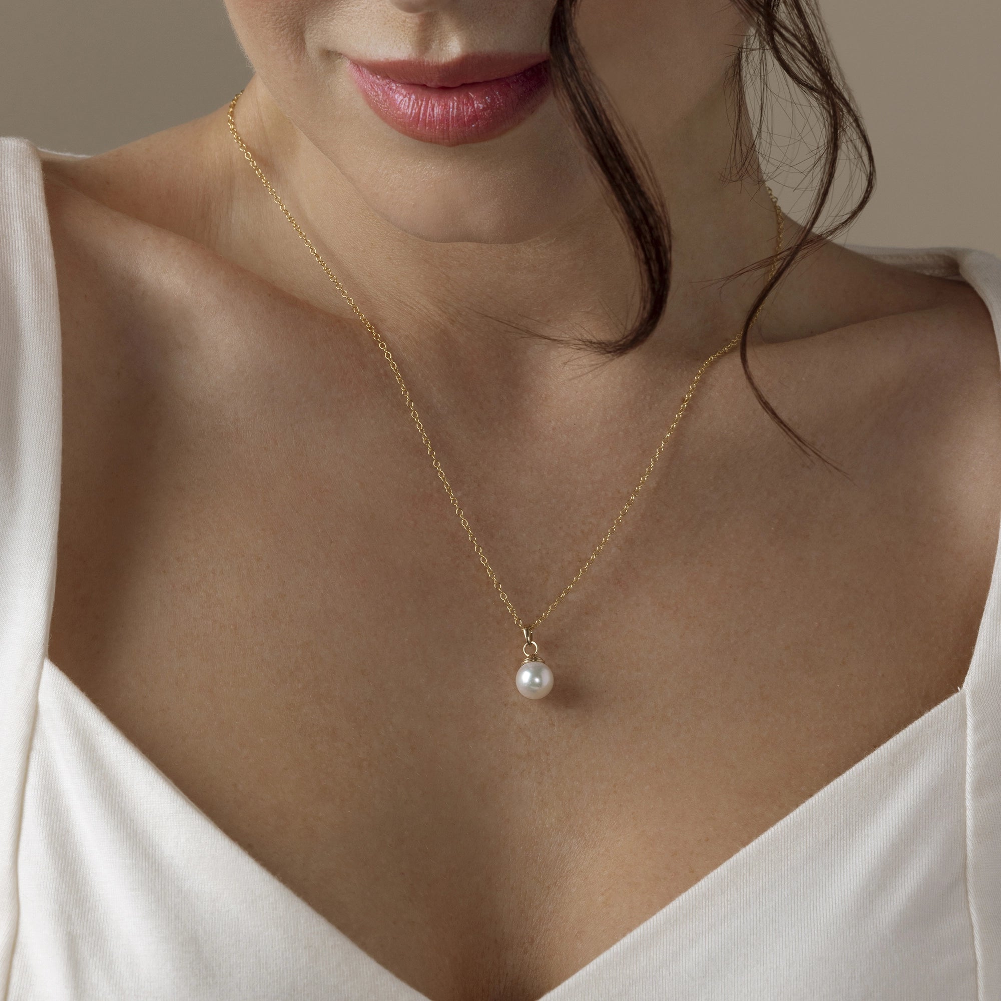14K Gold AA+ Japanese Akoya Pearl Hope Pendant