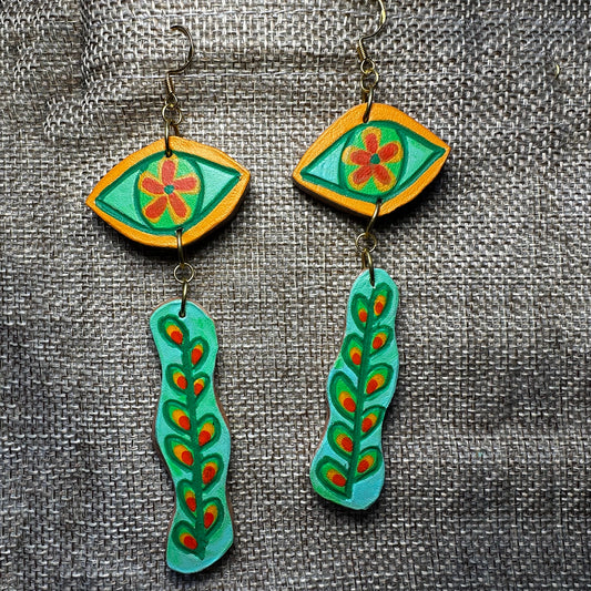 “Emerald Iris” Hand Made Genuine Leather Earing Ware