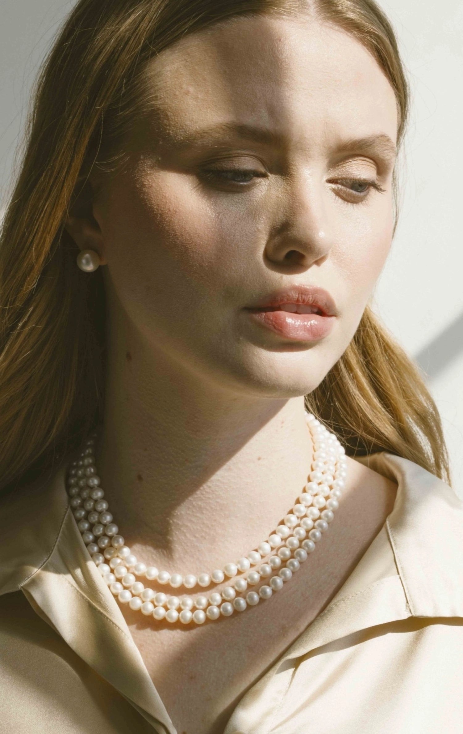 Triple Strand White Freshwater Pearl Necklace