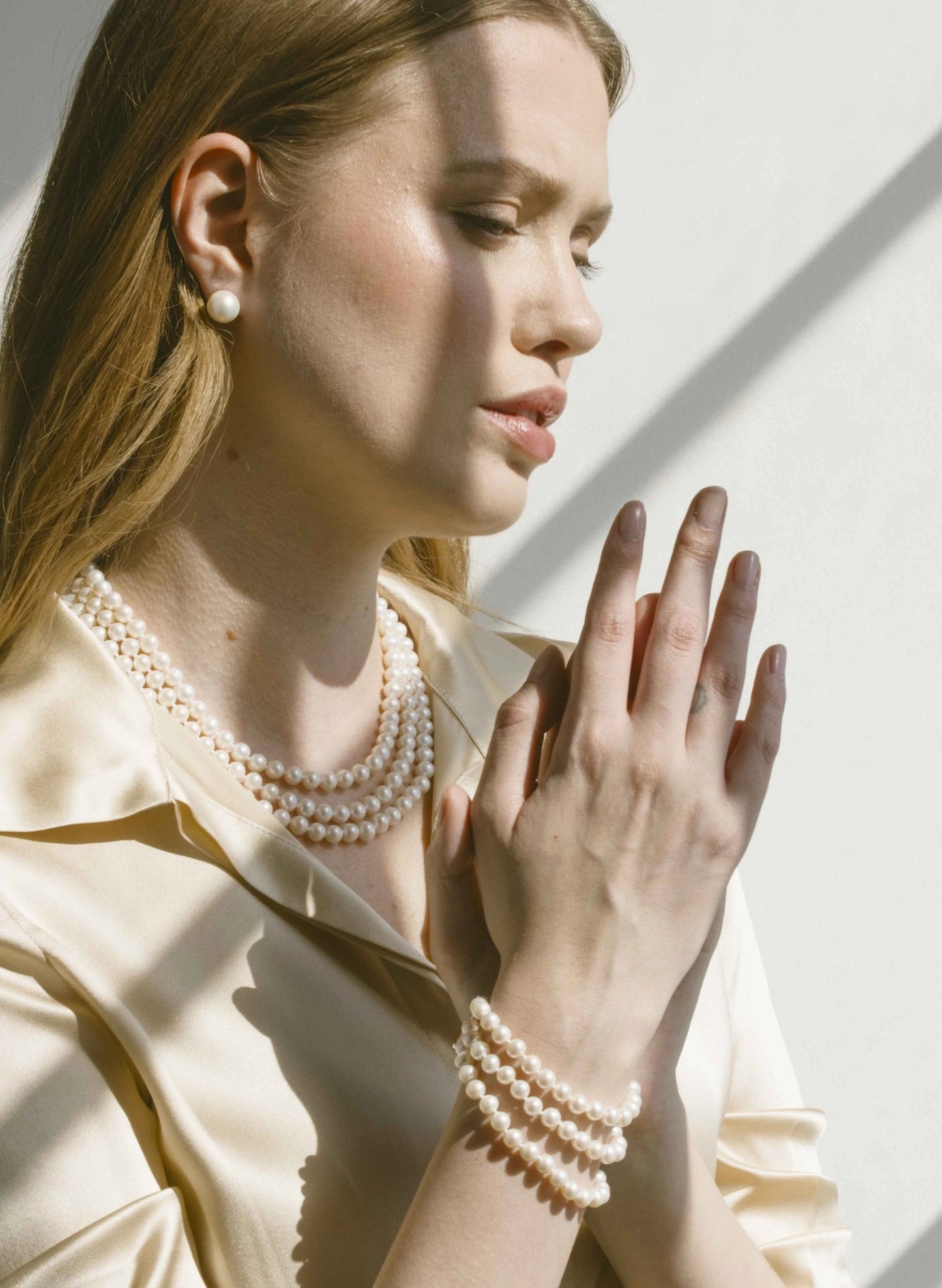 Triple Strand White Freshwater Pearl Necklace