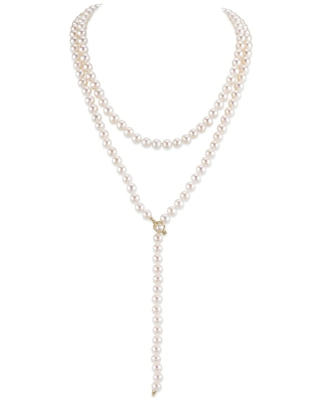 White Freshwater Pearl Adjustable Lariat Y-Shape 51 Inch Rope Length Necklace - AAAA Quality